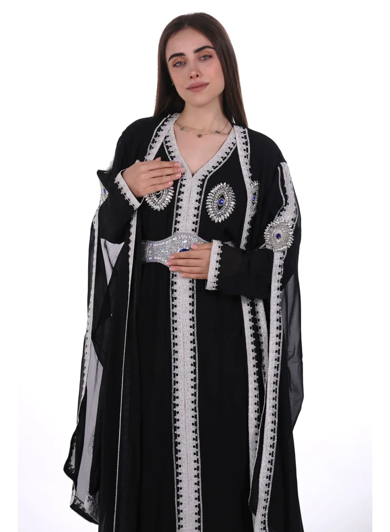 Al Bent Al Sharqieh black embroidered kaftan dress jalabia for Women | Best Price UAE
